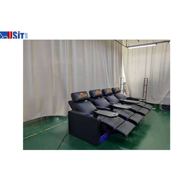 5-Seat Genuine Leather Power Recliner Home Theatre Seating Push Back Recliner With Remote Control