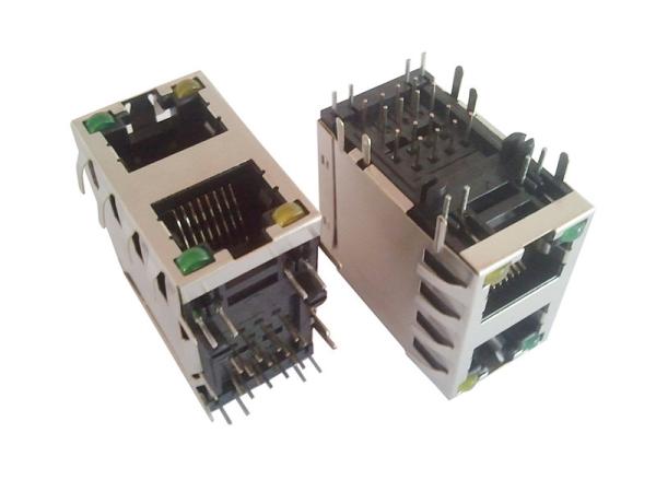 Stacked Dual RJ45 Jack 500MΩ High Insulation Resistance 120 - 150V AC Voltage Rating