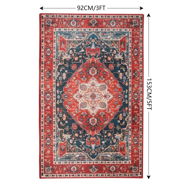 Alfombra de dormitorio de estilo bohemio con impresión floral con función no derramadora y cuidado fácil