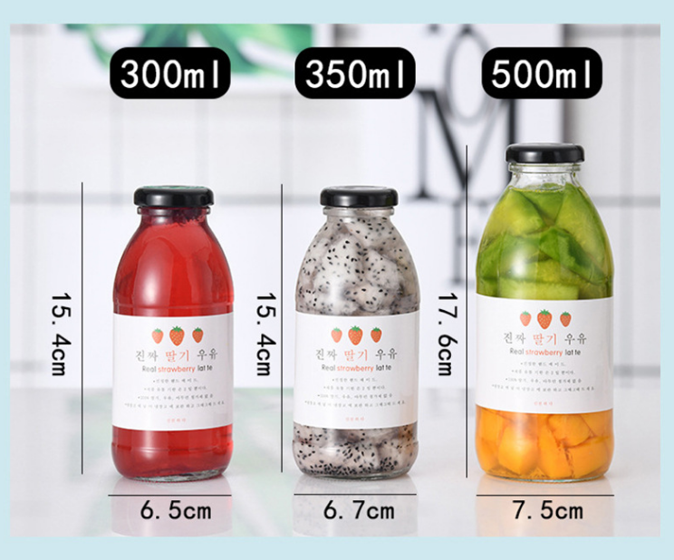 Круглое стеклянное молоко Milkshake йогурта бутылки 300ml 350ml 500ml напитка с ярлыком