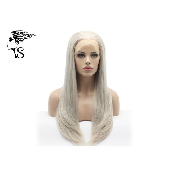 Synthetic Fiber Women's Lace Front Wigs Straight Hair Gray Color Real Looking