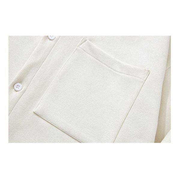Men's Winter 2023 Suede Solid Color Long Sleeve Shirt with Pockets and Loose Fit Style