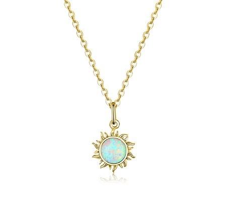 Sunflower Opal And Diamond Necklace 15MM Women'S Opal Necklace 45CM+5CM