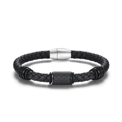 Wide Multilayer Braided Leather Stainless Steel Bracelet For Men