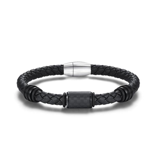 Wide Multilayer Braided Leather Stainless Steel Bracelet For Men