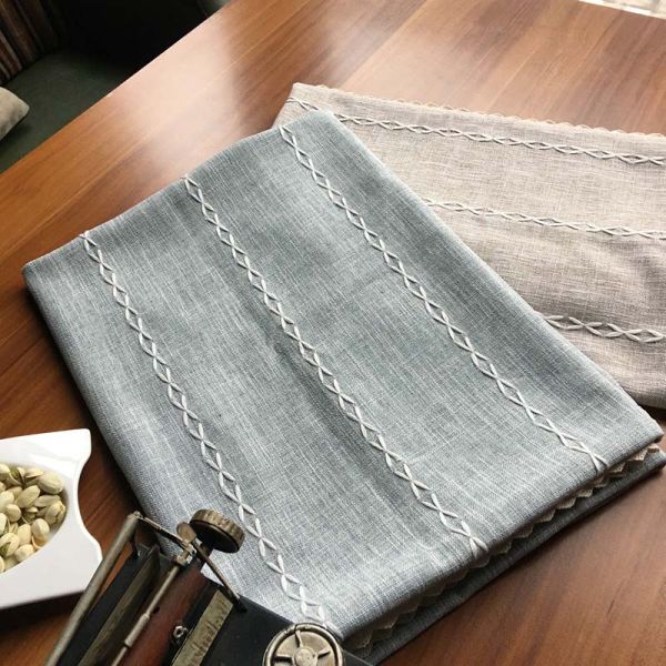Customized Patchwork Decorative Table Cloths Gray / Ivory Cotton Linen Tablecloths
