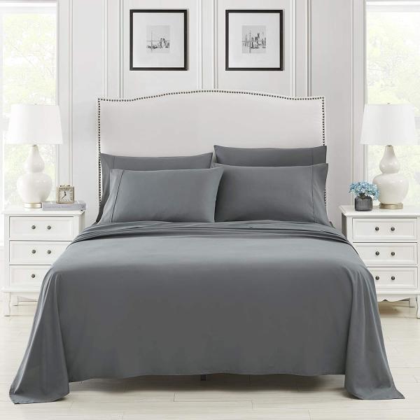 Bed Sheet Solid Pattern Brushed Microfiber Bamboo Bedding Set 6pcs for Bedroom