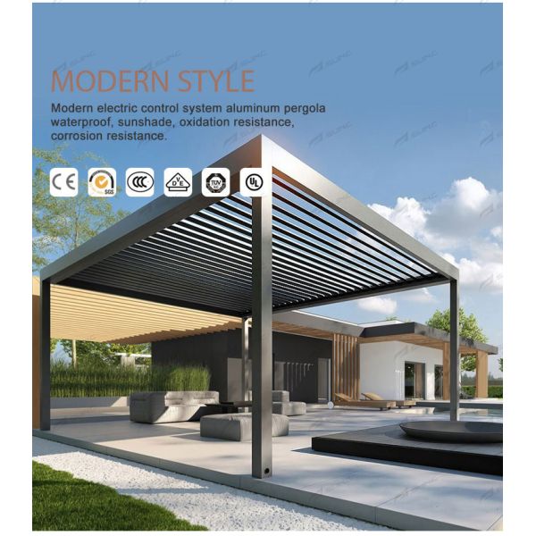 Waterproof Motorized Bioclimatic Pergola with 6063-T5 Aluminum Alloy Retractable Louvered Roof