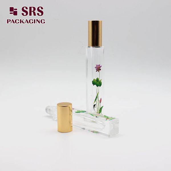 GB2-10ml Square Perfume Glass Roller Ball Container Empty With 3d Printing Pattern