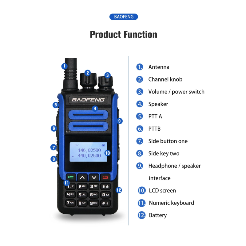 130g Baofeng BF-H7 Dual Frequency Color Portable Transceiver Two-Way Radio
