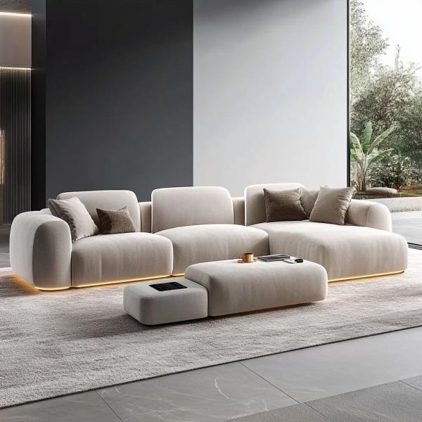 Curved Modular Boucle Fabric Decor Sofa Cozy Sectional Floor Corner Sofa Furniture Modern Living Room Set