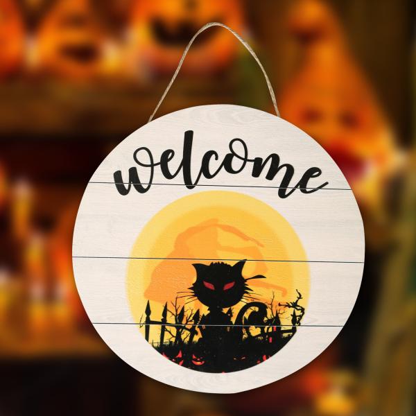 2024 Halloween wooden door hangings New party scene decoration pieces  Pumpkin black cat haunted house bat party scene decor
