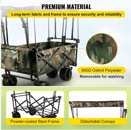 Collapsible 4-Wheel Metal Foldable Trolley Cart for Garden Beach Shopping Storage Tool