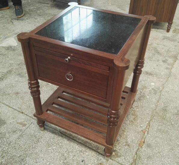 1 Drawer Stone Top Hotel Bedside Tables Walnut Wood For Living Room