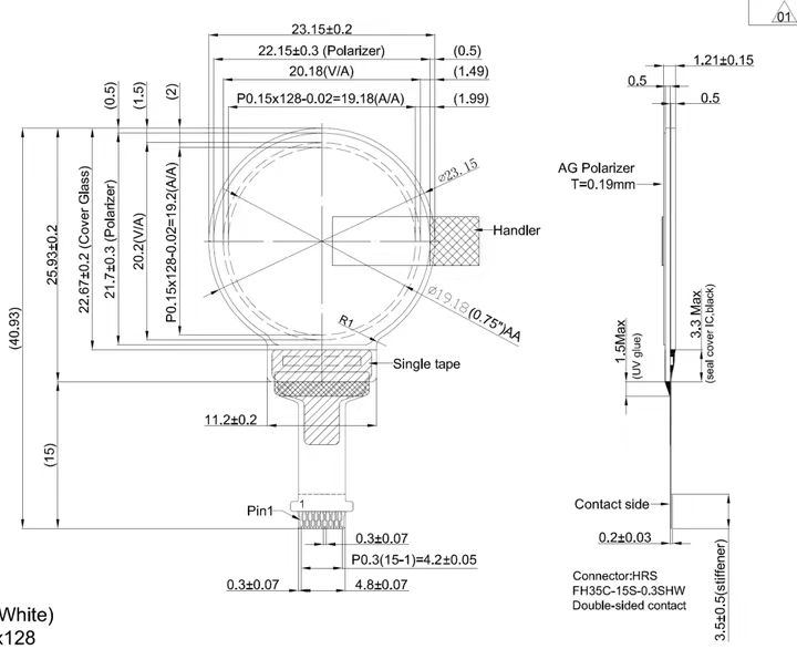 0.75дюймовый 128х128 круглый панель дисплея OLED SSD1327 Малый соединитель экрана OLED 15pin SPI I2C панель OLED