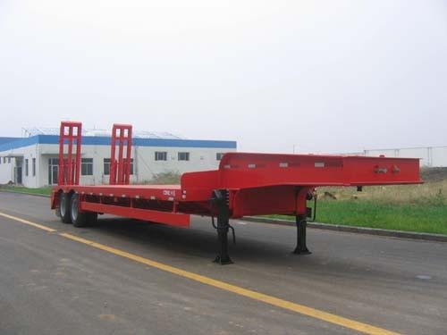 3 Axle Lowbed Semi Trailer , Low Flatbed Trailer With Air Suspension System
