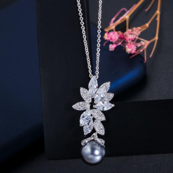 Pearl Jewelry SetBridal Wedding Jewelry Sets For Women Green Crystal Silver Color Tear Drop Jewelry Necklace Set