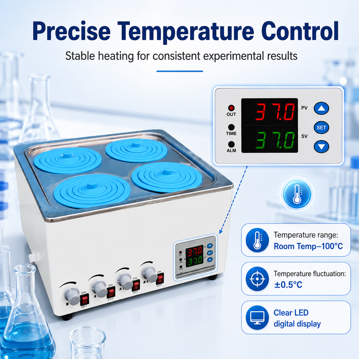 Cenlee Laboratory Constant Temperature Water Bath with 4 Independent Stirrers 800W Heating for Aquaculture Hygiene and Education