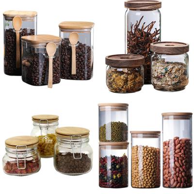 4.52 Transparent Glass Containers With Wood Lids Food Storage 950ml Anti Spill