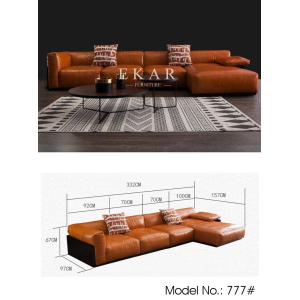 Living Room Italian Genuine Leather Modern Corner Sofa Set