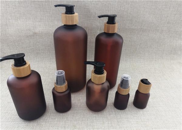Amber Color Frosted Plastic Bottles Bamboo Pump Hot Stamping Surface