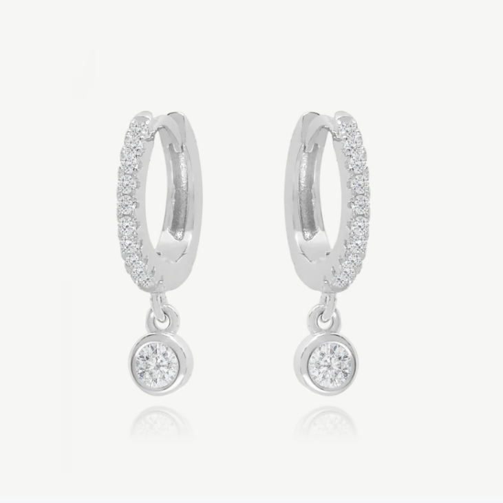 18K Dorado S925 Plata Mini Huggies Single Bezel Cintas de piedra Aretes para mujeres