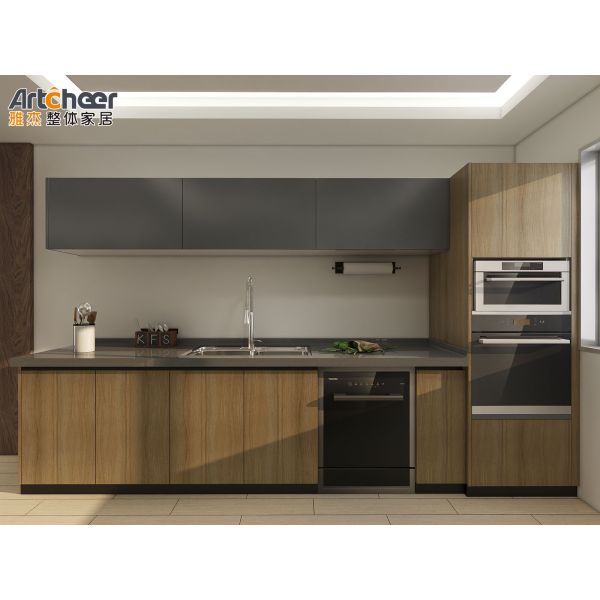 Modern Wood Veneer Finish Kitchen Cabinet with 5 Year Warranty and Customizable Size for Modular Kitchen