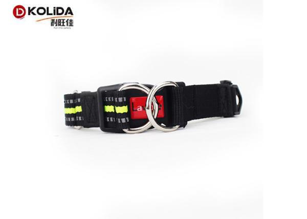 Waterproof Nylon Dog Collars Double D  High - Impact Plastic Buckle For Night Safety