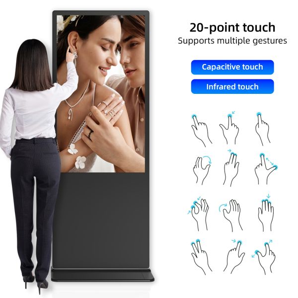 10 Point Capacitive Touch Display Digital Signage Kiosk Floor Standing 32 to 65 Inch 4K UHD Android