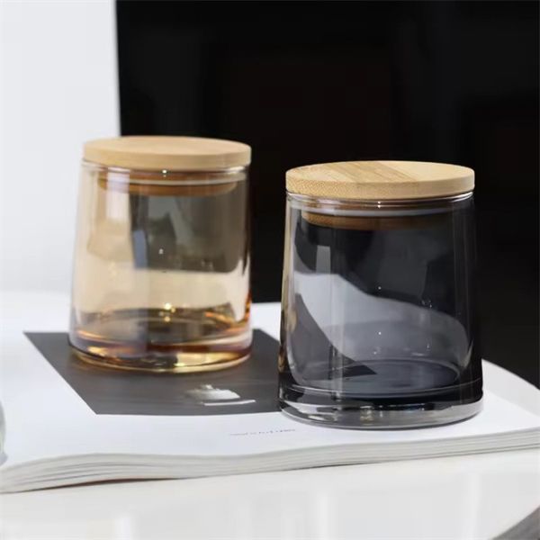 Glass Candle Jar Empty Cup Candle Holder With Wooden Lid Votive Container Bedroom Decoration