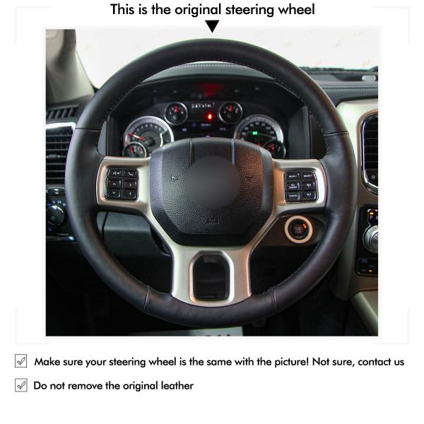 Custom Hand Sewing Leather Steering Wheel Cover for Dodge RAM 1500 3500 2013 2014 2015 2016 2017 2018