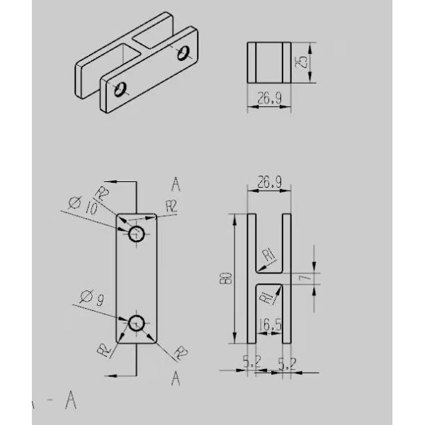 Stainless steel Glass Clamps 180 degree RS2313 plus, 80X25mm, thickness 5mm, SS304 satin, mirror, black