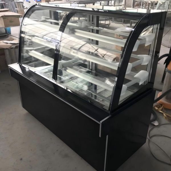 Double Temperature Curved Glass Cake Display Refrigerator for Bakery Pastry Bread