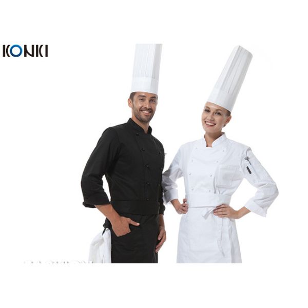 Men Polyester Fabric Kitchen Staff Uniform Chef Working With Hat