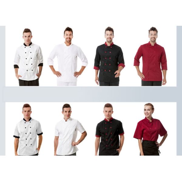 Stand Collar Embroidery Chef Cook Uniform Short Sleeve For Kitchen