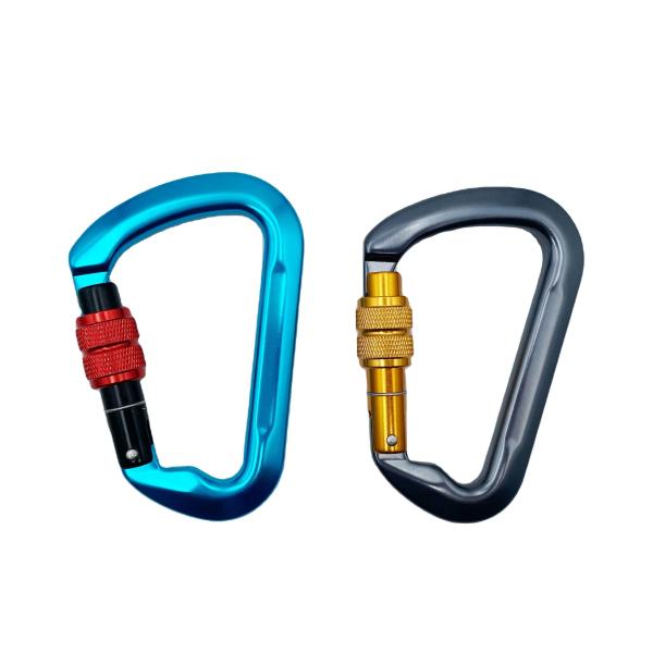 30KN Customized Logo and Color D Shape Climbing Snap Hook with Triple Locking Mechanism