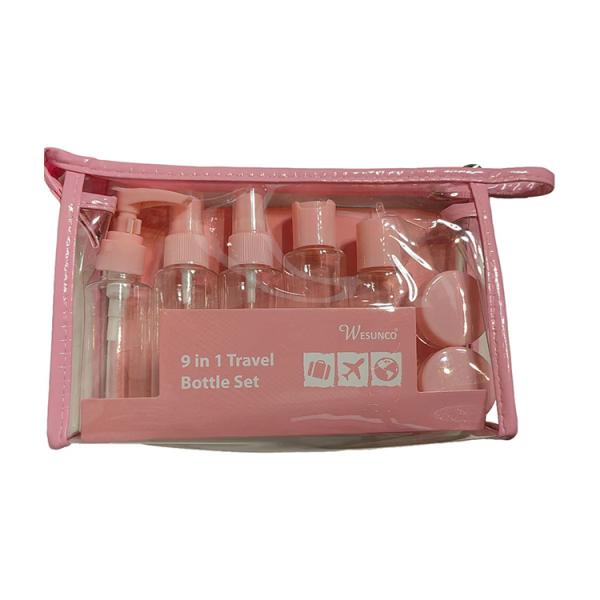 60ml 9pcs Set Plastic Travel Set Bottle Zipper Bag Set Cosmetic Container Lotion Pump Spray Flip Cap Bottle