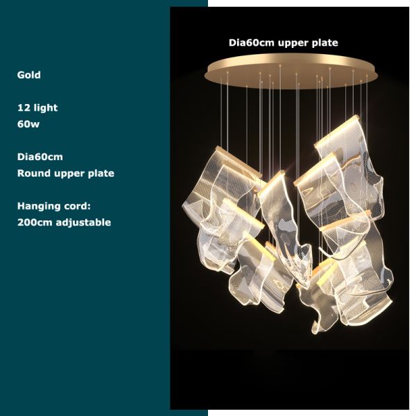 LED Postmodern Silver Love Paper Designer Stairs Staircase Chandelier Lighting Rinkle Suspended Lights(WH-MI-194)