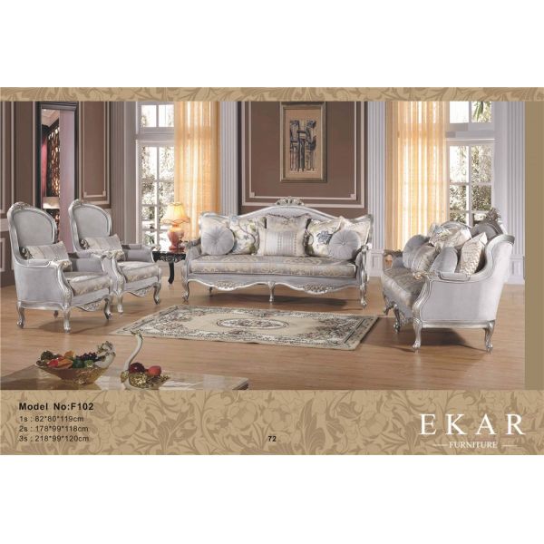 Classic Royal Upholstery Gray velvet Fabric Livingroom Furniture Sofa Set