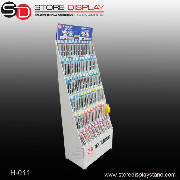 Corrugated offset full color printing hanging floor display stand with hooks