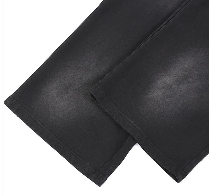 Spray Wash Cotton Straight Leg Pants High Waist Cotton Straight Leg Trousers No Stretch