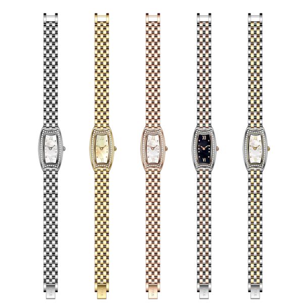 Barrel Shaped Waterproof All Stainless Steel Watch 32mm Women'S Quartz