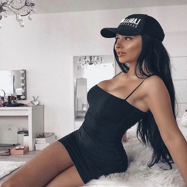 Spaghetti Straps Club Stretch 66cm Sleeveless Pleated Bodycon Dress