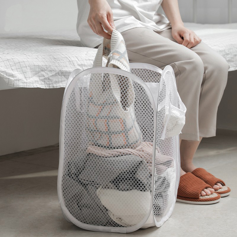Hot Selling Foldable Large Capacity Bathroom Laundry Basket Storage Mesh Basket for Dirty Clothes Shoes