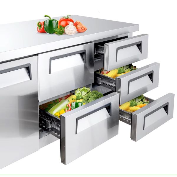 Réfrigérateur commercial à température unique 201/304 en acier inoxydable LED, réfrigérateur d'air léger, tiroir, banc de travail, comptoir