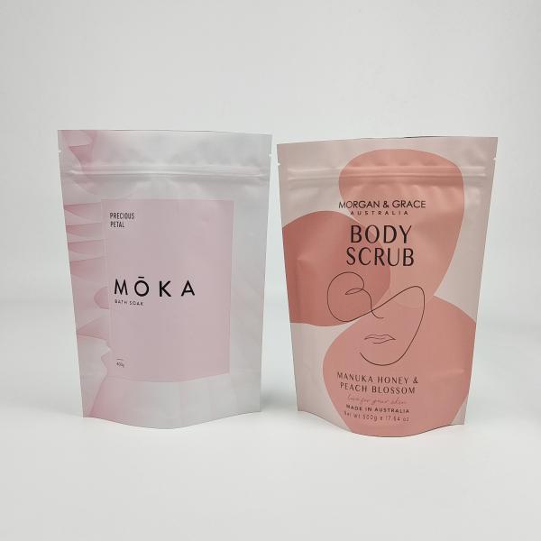 High Quality Body Scrub Printed Packaging Bags Plastic Aluminium Foil Custom Zipper Stand Up Pouches For Bath Salt