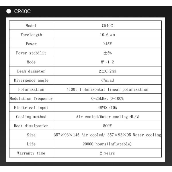 Engraving Machine Laser Spare Parts , 30W 40W CO2 CRD Laser Tube