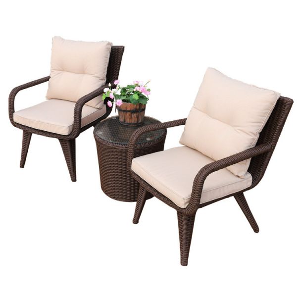 Modern Design Woven PE Rattan Armchair and Dining Table Set for Outdoor Villa