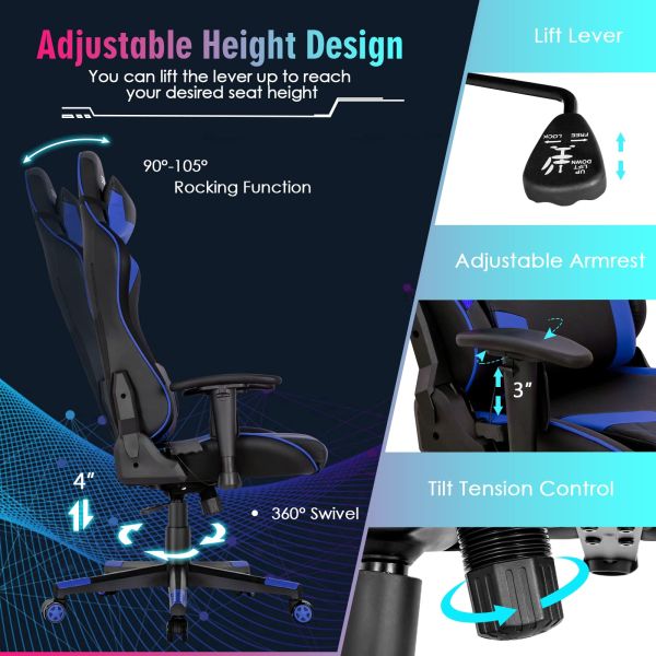 Adjustable Lumbar Support Racing Ergonomic Gaming Chair for Adults ALINUNU RGB Chair