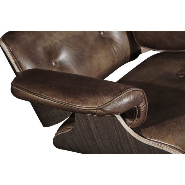 Vintage Industrial  Leather Eams Leisure Swiviel Chair Bend wood Frame